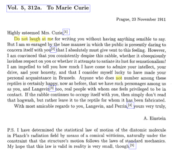 Carta de Einstein a Marie Curie 1911