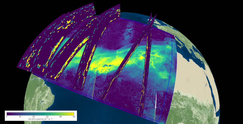 Nube de polvo del desierto sobre el Atlántico observado por Aeolus y Sentinel-5P
