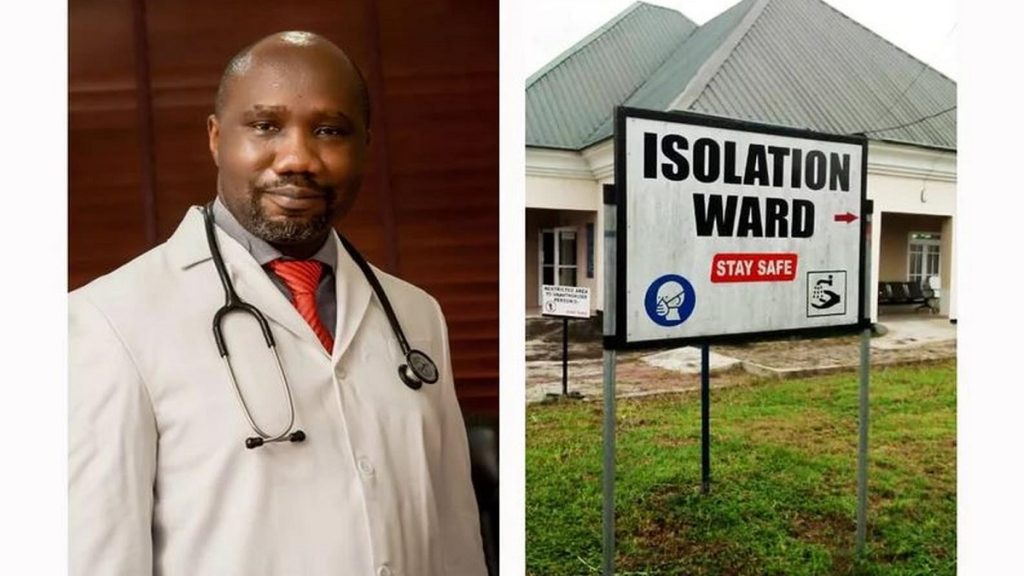 Dr. Dimie Ogoina, profesora de medicina y enfermedades infecciosas en la Universidad del Delta del Níger en Nigeria. Descubridor del origen del brote de la viruela del mono. Derecha: La sala de aislamiento de la viruela del simio del Hospital Docente de la Universidad del Delta del Níger en el estado de Bayelsa, Nigeria.