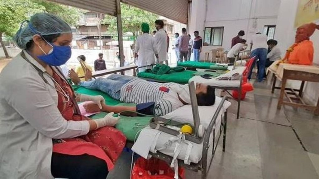 Una foto de archivo del campamento de donación de sangre. Día Mundial del Donante de Sangre.