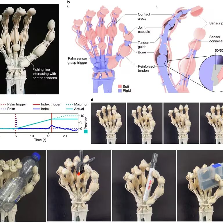 Científicos imprimen en 3D una mano robótica con huesos y tendones similares a una mano humana 2 Científicos imprimen en 3D una mano robótica con huesos y tendones similares a una mano humana