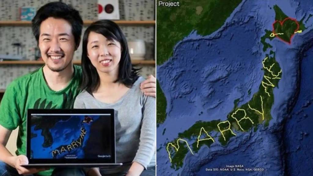 Hombre japonés que viajó 7000 kilómetros para escribir "cásate conmigo" en Google Earth