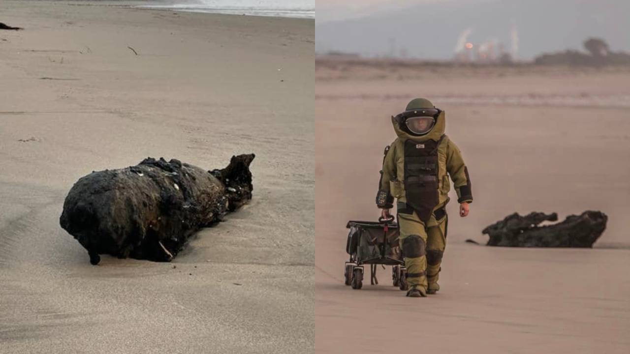 Objeto misterioso aparece en una playa de California y resultó ser una gran bomba de la Segunda Guerra Mundial