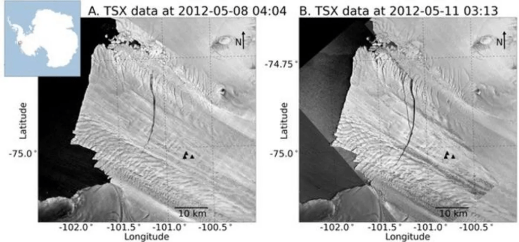 desprendimiento de la grieta del Glaciar Antártico