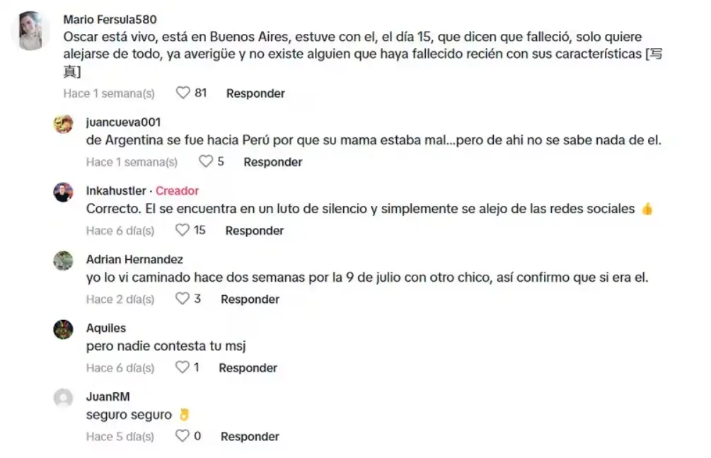 Comentarios sobre su paradero